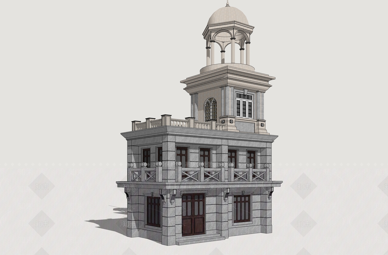 欧式古建风格建筑SU模型下载【ID:1233883166】