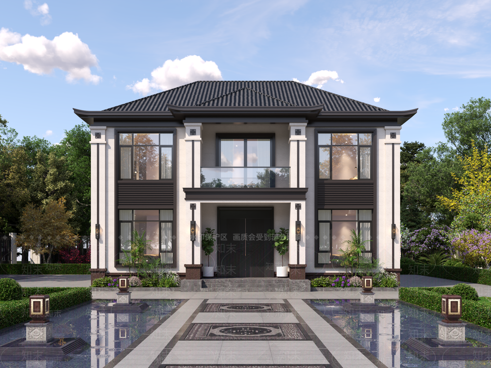 新中式别墅外观3D模型下载【ID:1233883691】