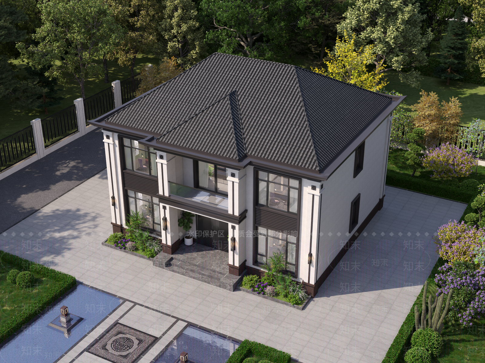 新中式别墅外观3D模型下载【ID:1233883691】