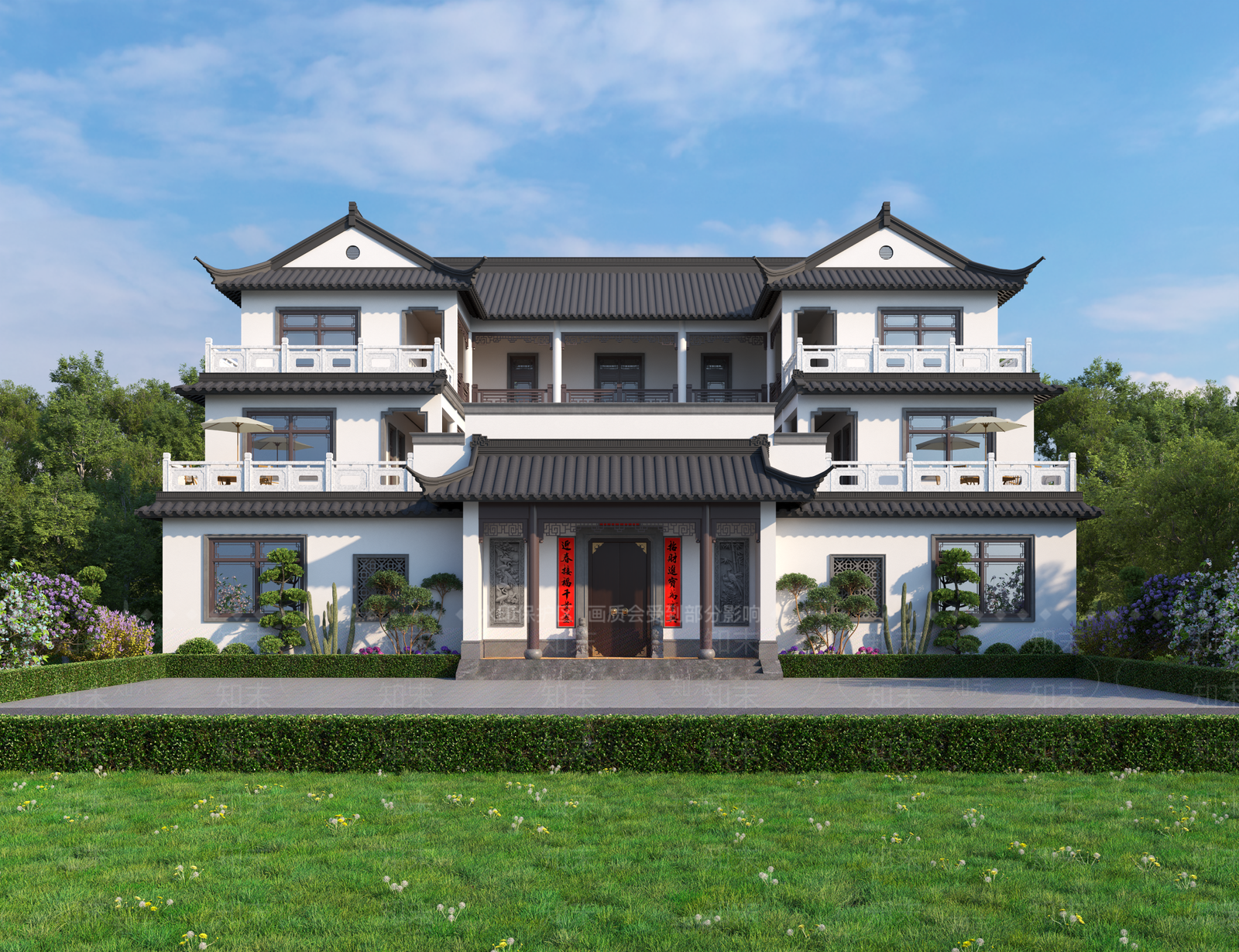 中式四合院3D模型渲染效果图