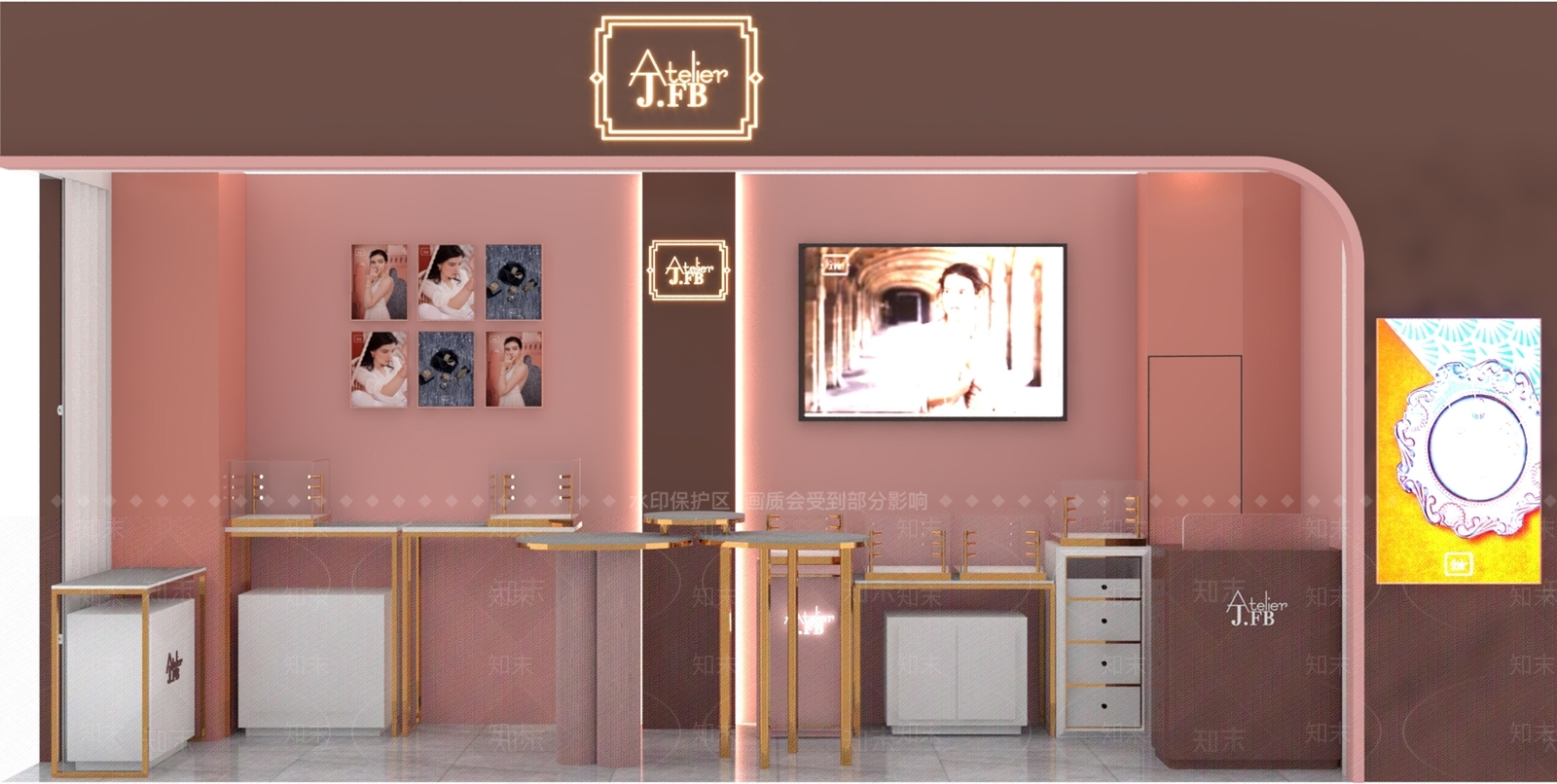 轻奢化妆品展台3D模型渲染效果图