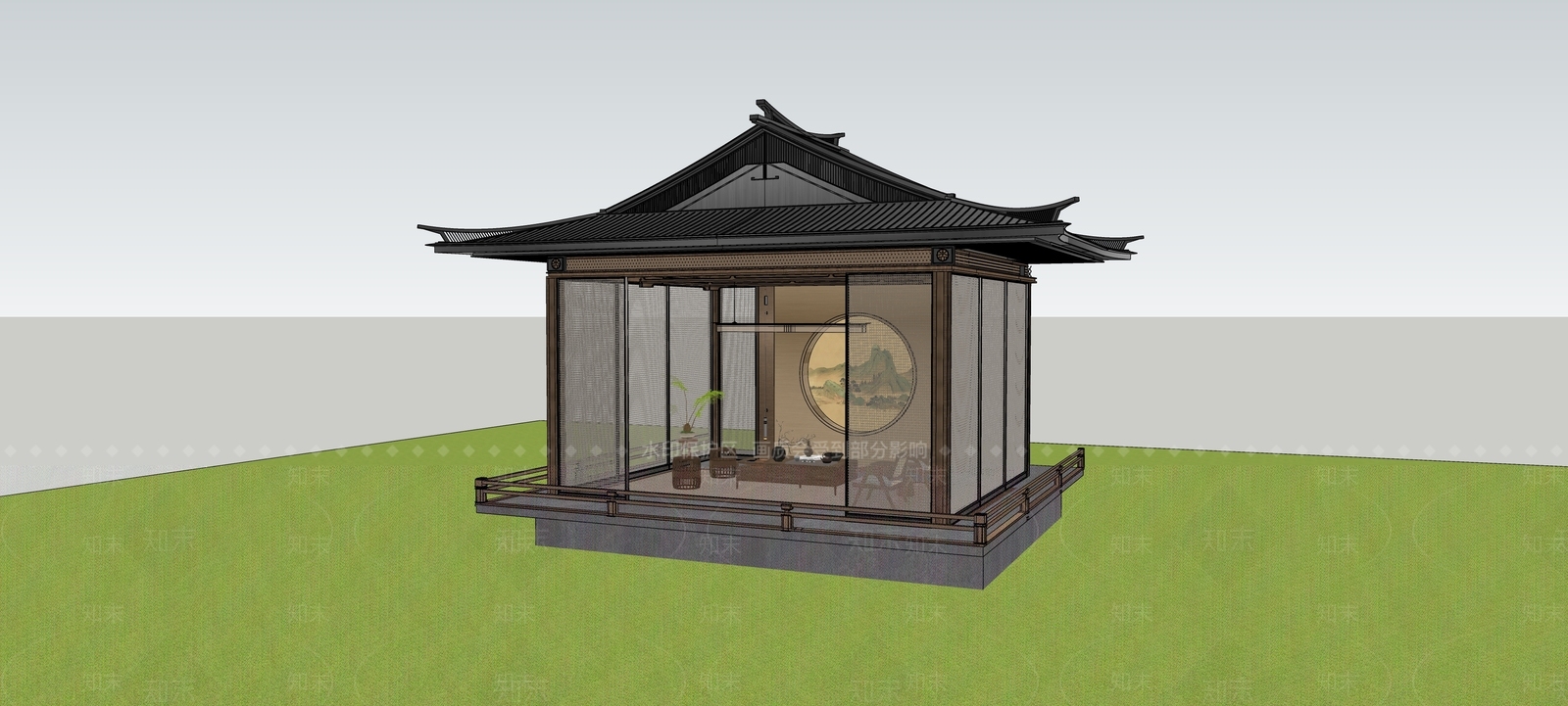 新中式亭子SU模型下载【ID:1233887220】