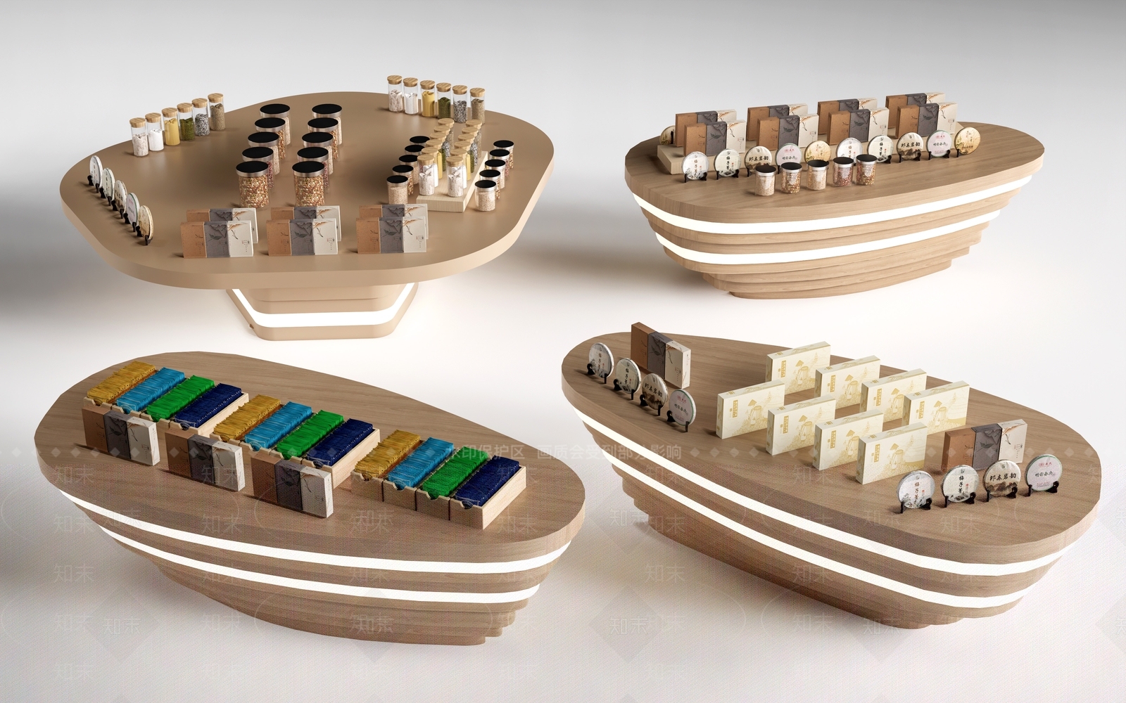 原木风礼品堆头3D模型渲染效果图