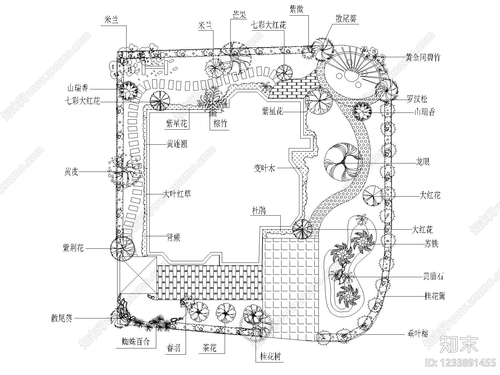 庭院cad施工图下载【ID:1233891455】