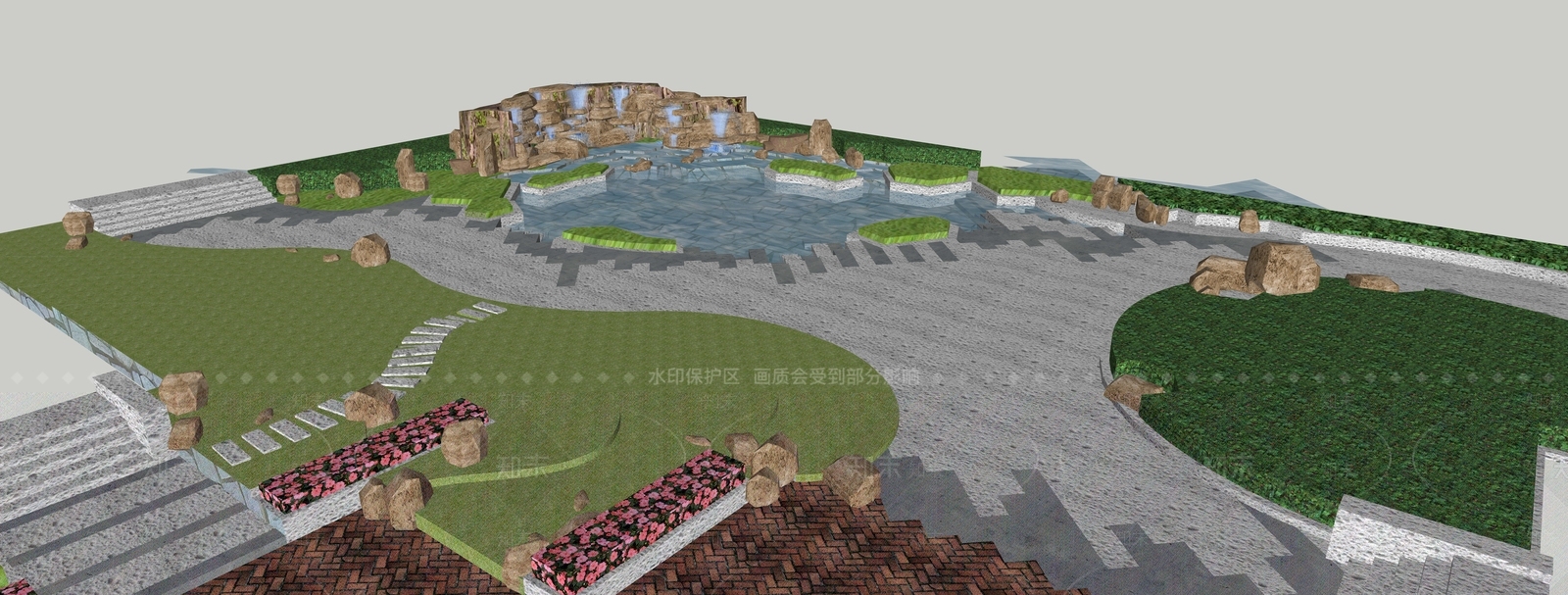 现代主义广场景观SU模型下载【ID:1233894258】