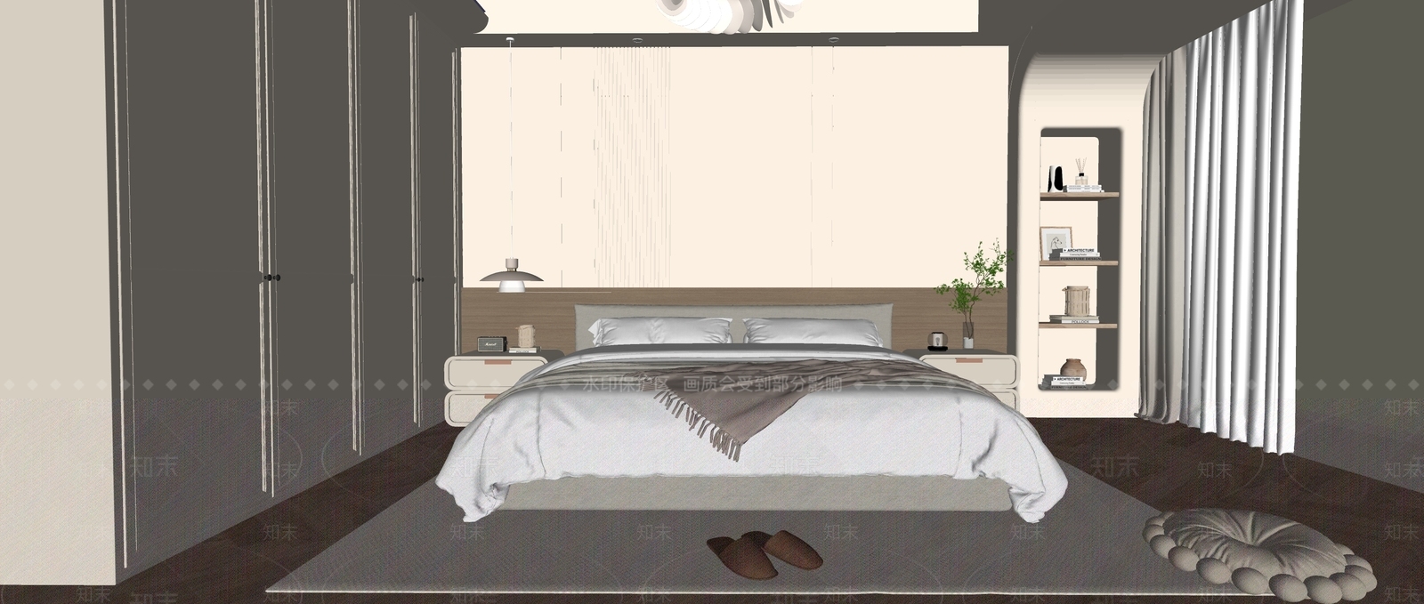奶油风主卧SU模型下载【ID:1233896070】