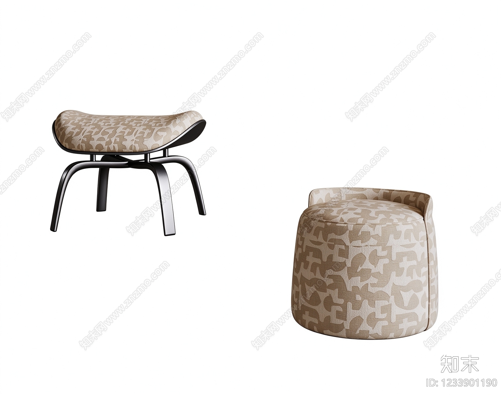 现代沙发凳3D模型下载【ID:1233901190】