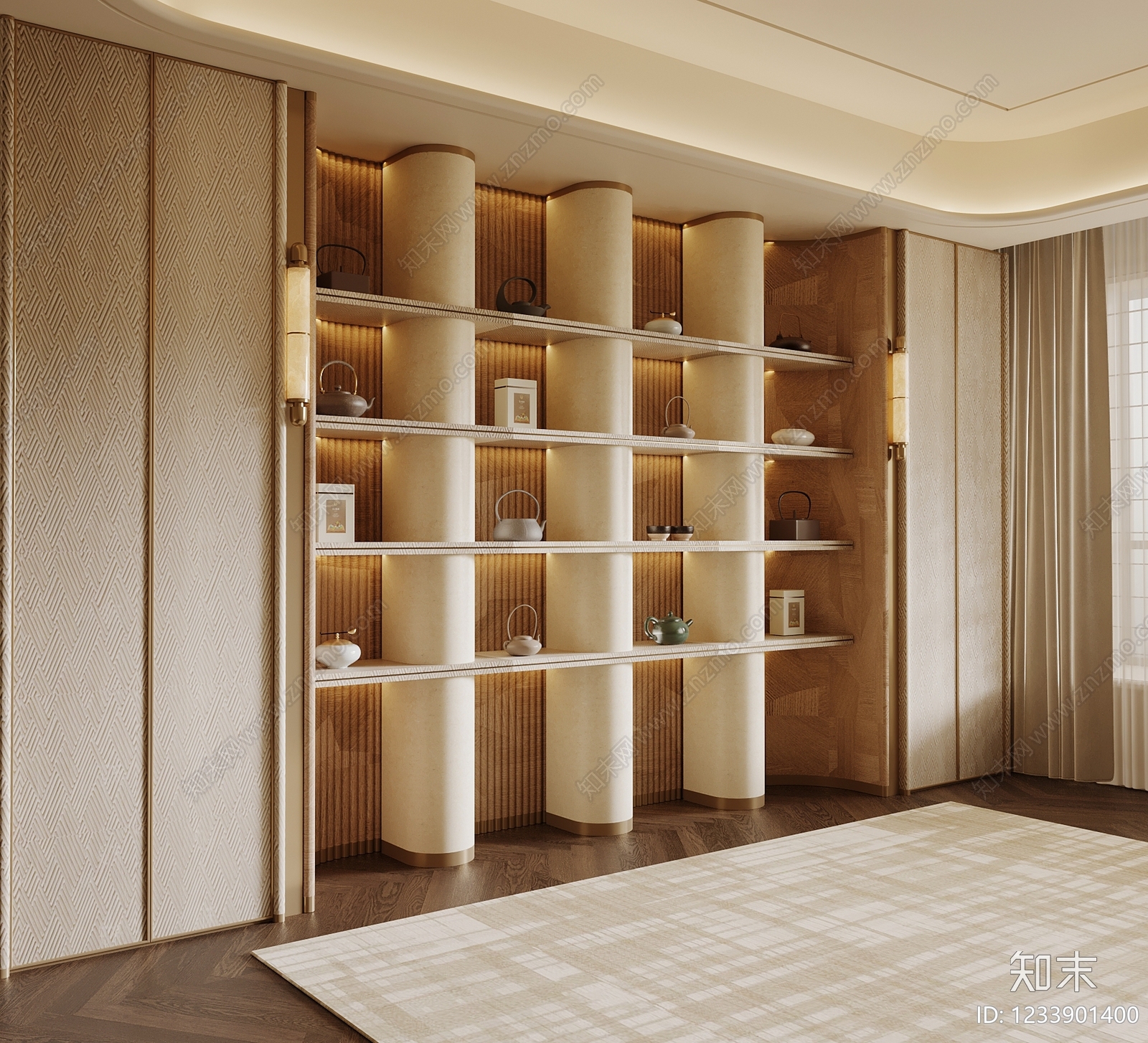 新中式茶柜3D模型下载【ID:1233901400】