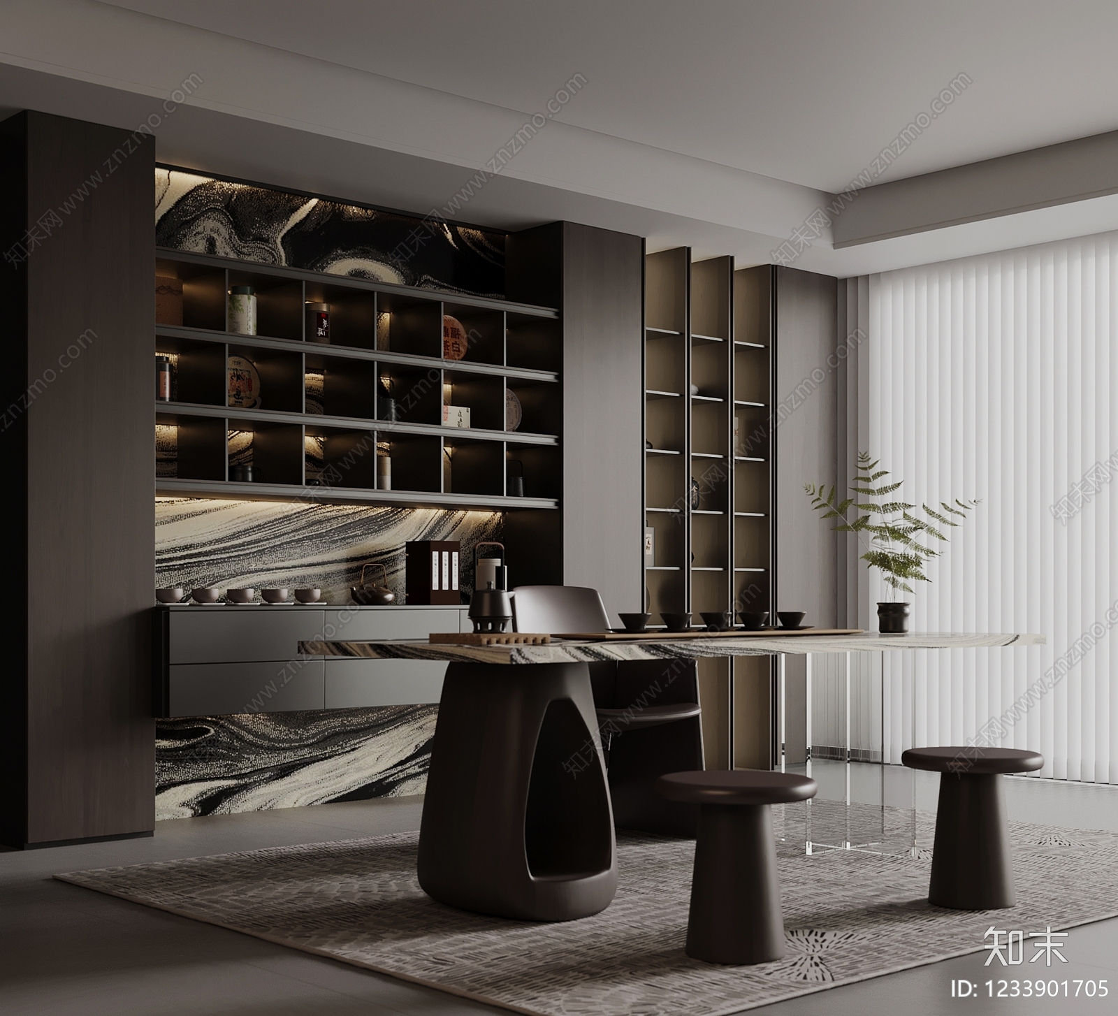 新中式茶室SU模型下载【ID:1233901705】