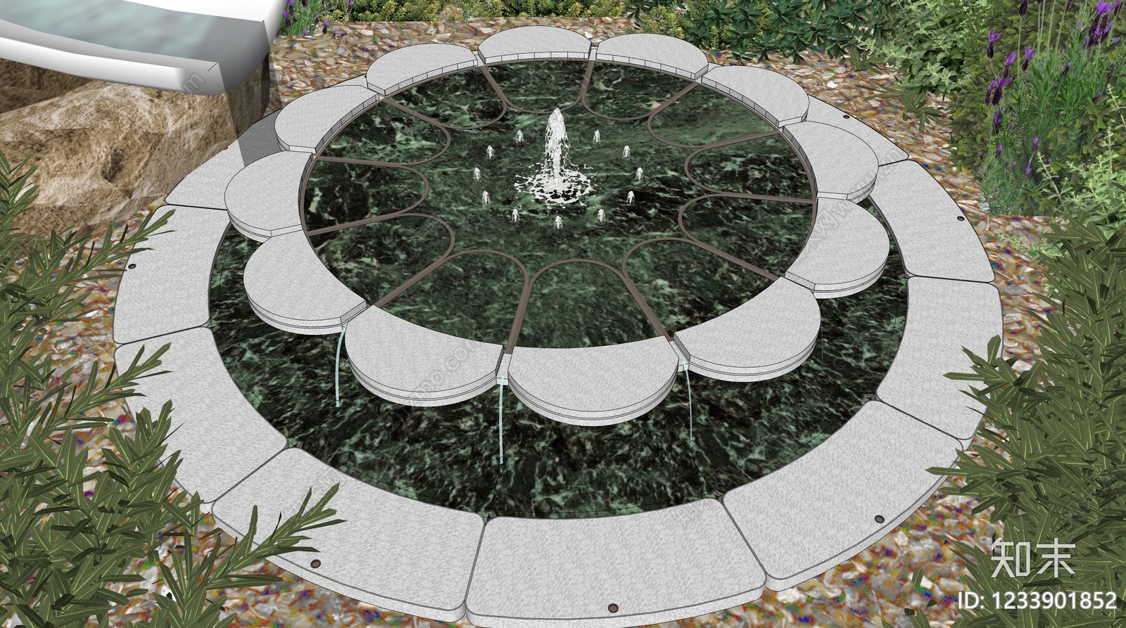 欧式古建喷泉SU模型下载【ID:1233901852】