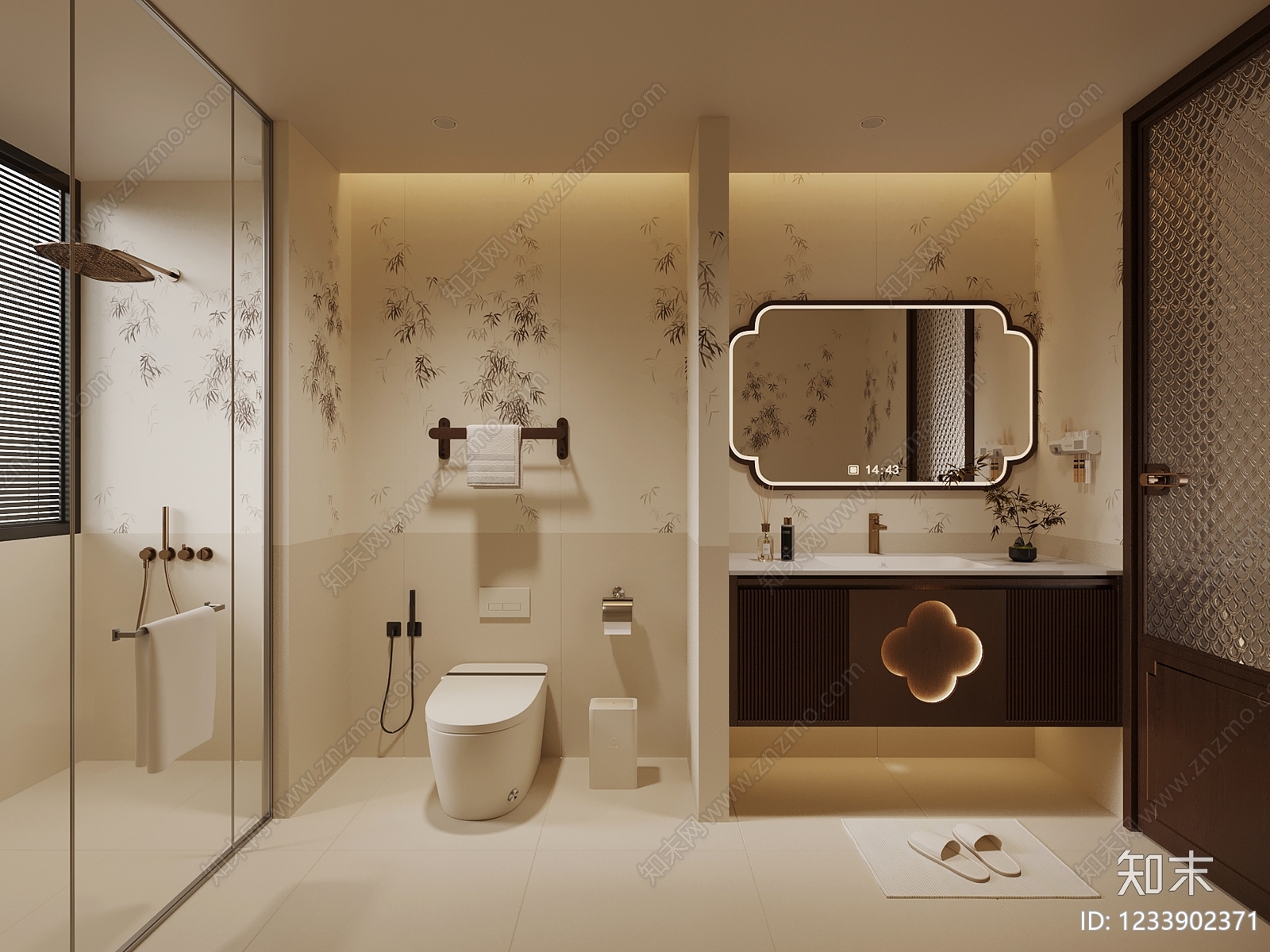 新中式卫生间SU模型下载【ID:1233902371】