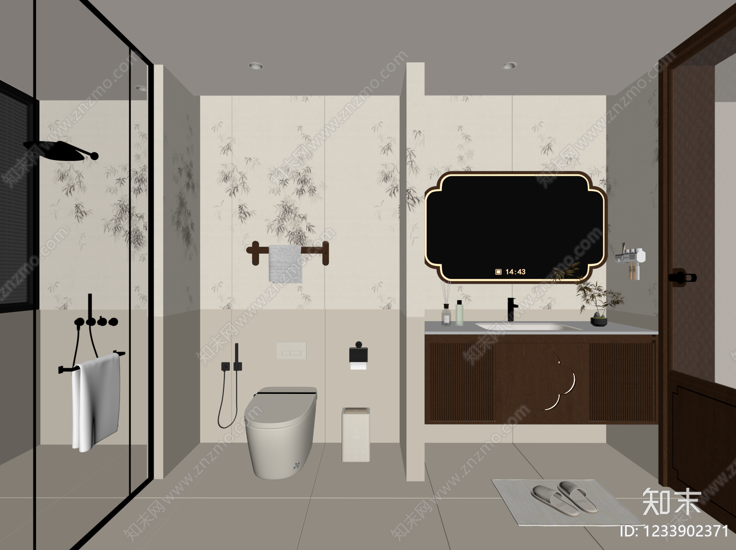新中式卫生间SU模型下载【ID:1233902371】
