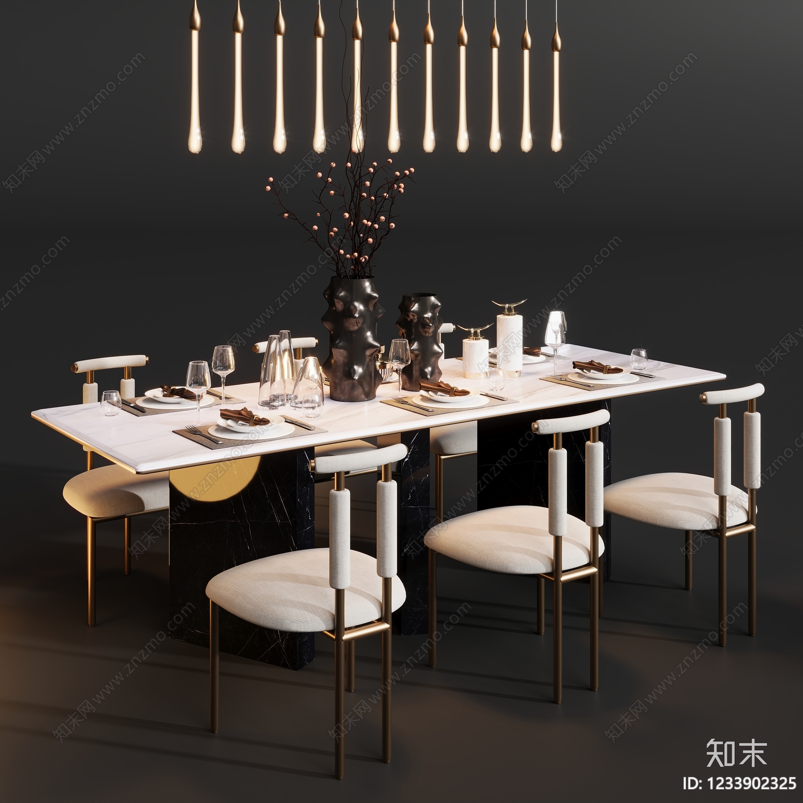 轻奢餐桌椅3D模型下载【ID:1233902325】