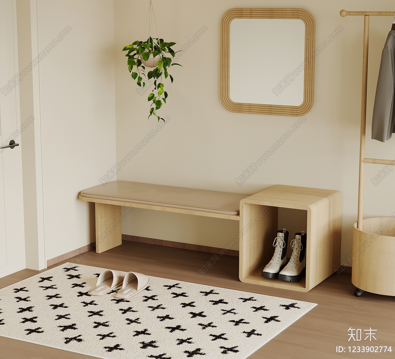 原木风换鞋凳3D模型下载【ID:1233902774】