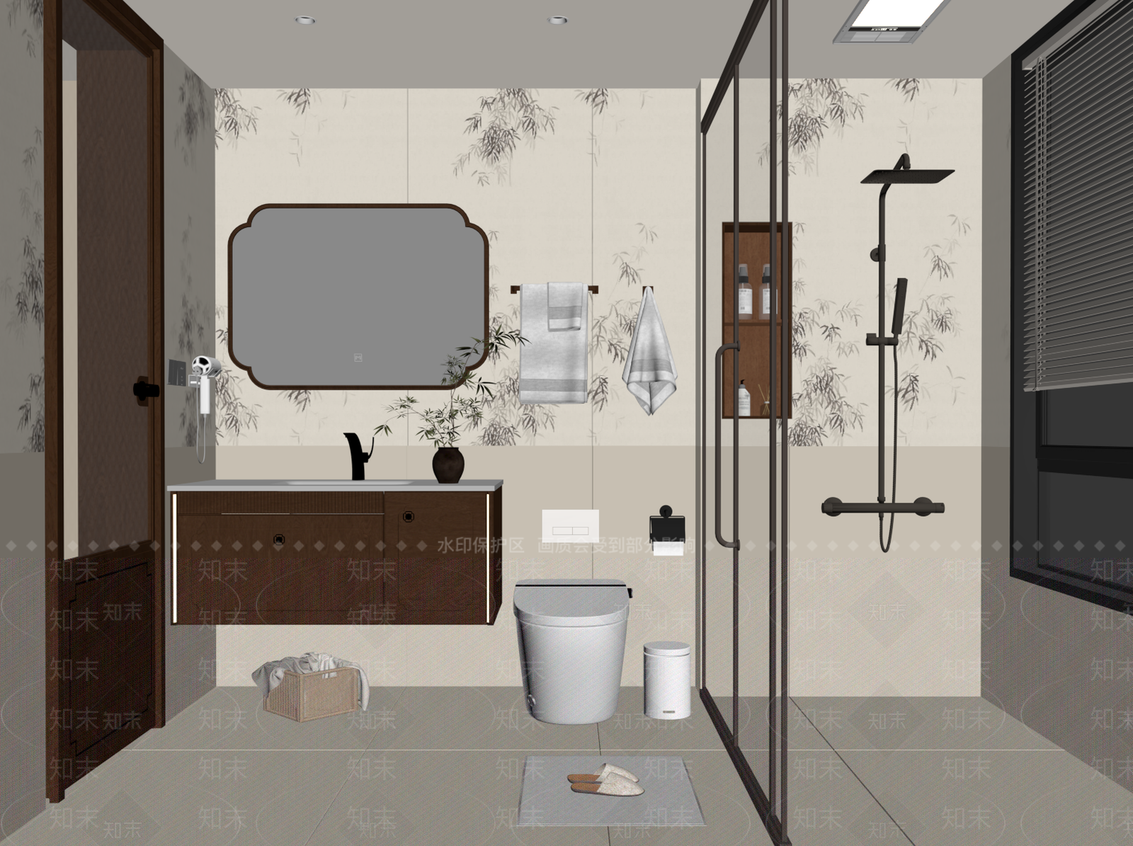 新中式卫生间SU模型下载【ID:1233904492】