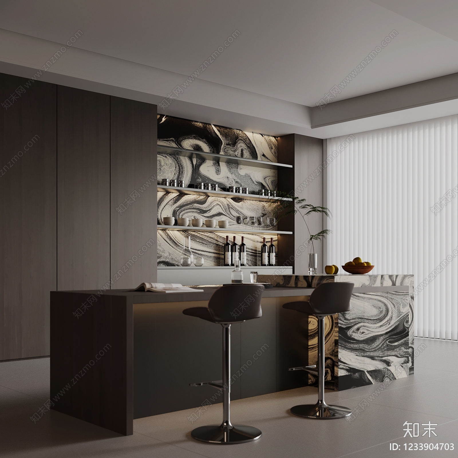 意式极简岛台餐厅3D模型下载【ID:1233904703】