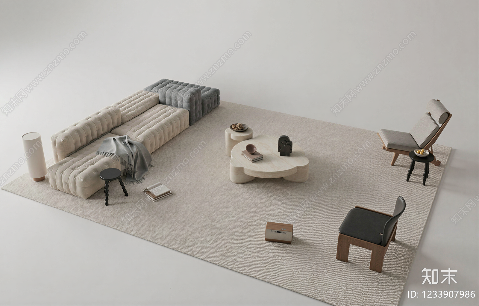 奶油风沙发组合3D模型下载【ID:1233907986】
