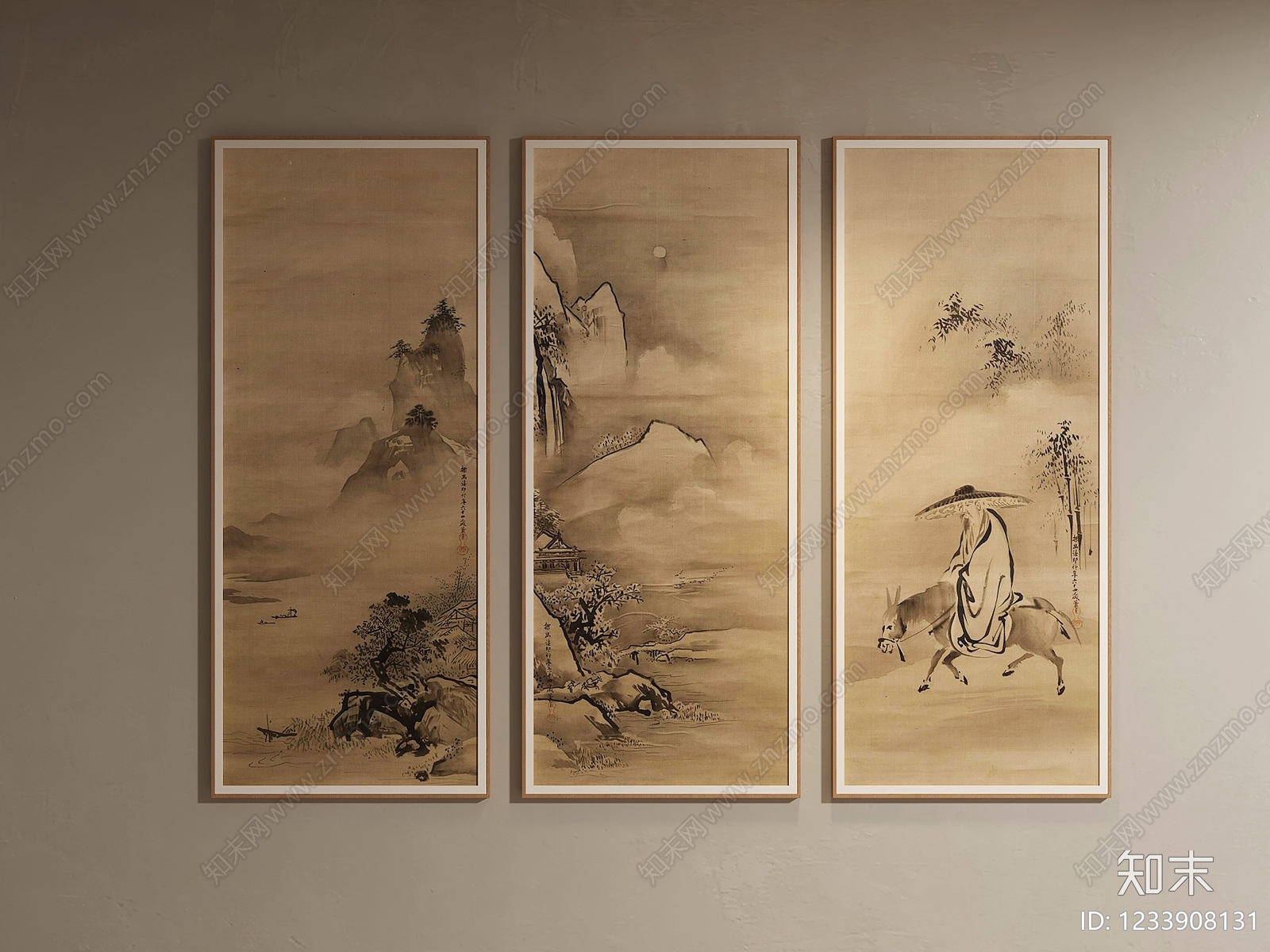 中式山水画3D模型下载【ID:1233908131】