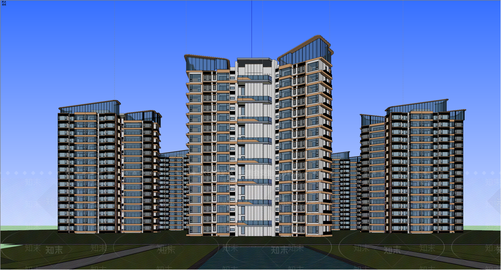 现代主义小高层住宅楼SU模型下载【ID:1233908724】