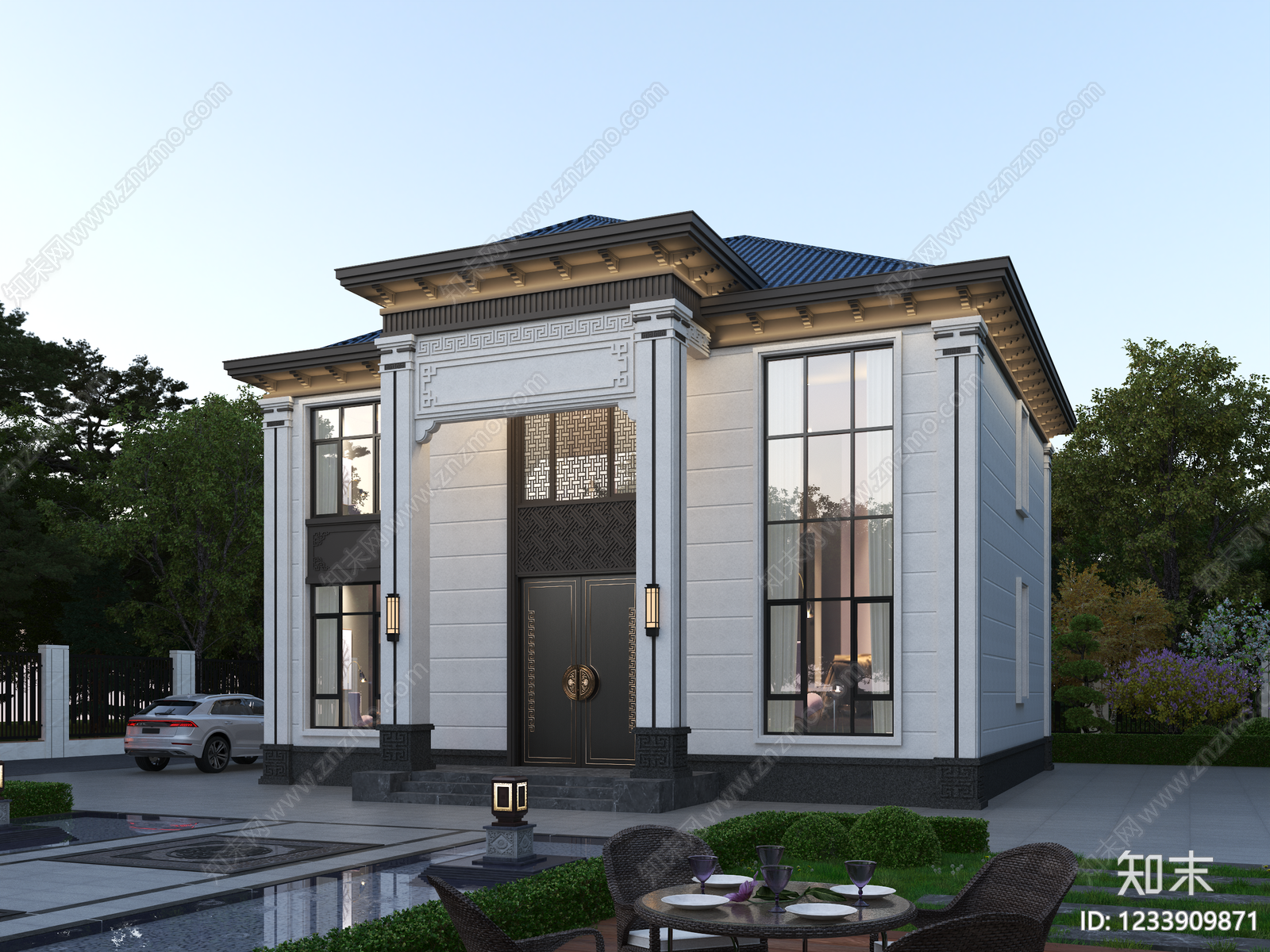 新中式别墅外观3D模型下载【ID:1233909871】