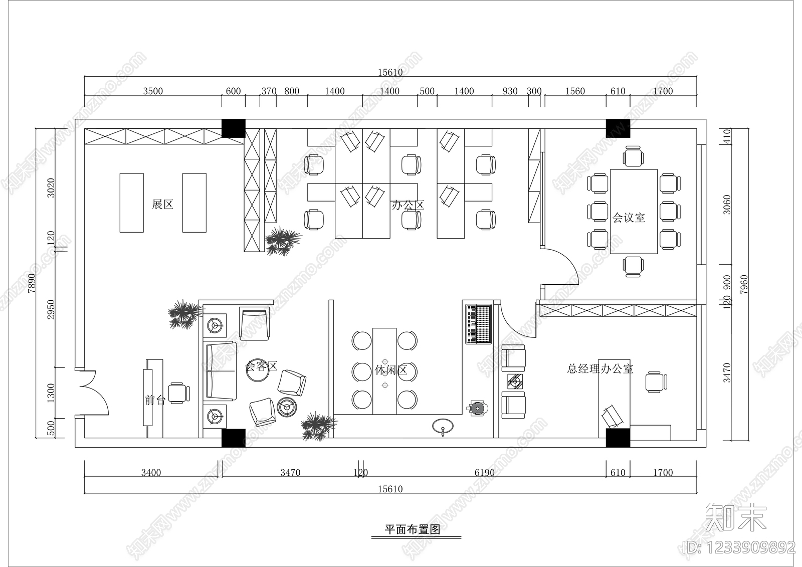 整体办公空间cad施工图下载【ID:1233909892】