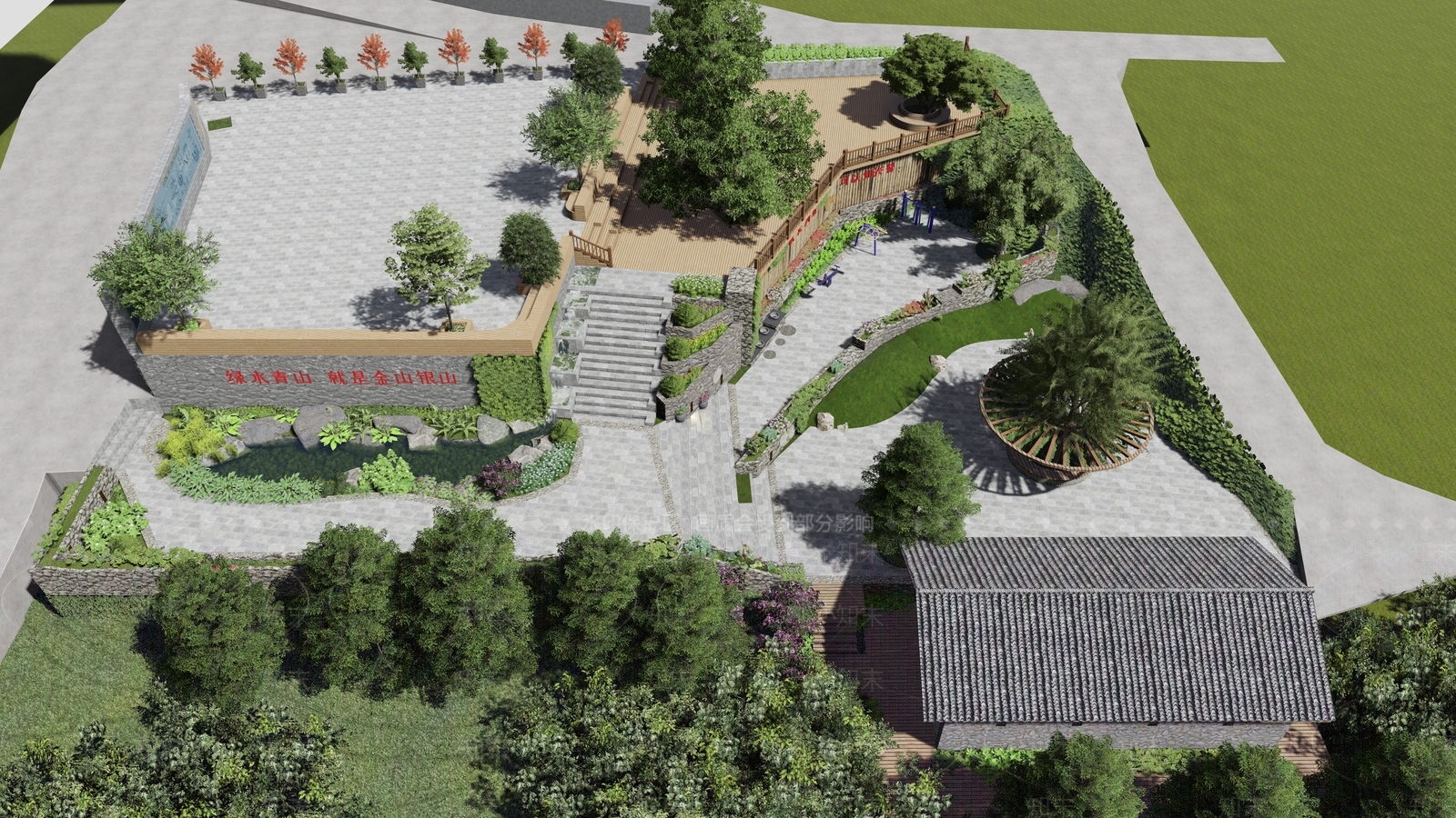 新中式景观乡村公园SU模型下载【ID:1233914079】