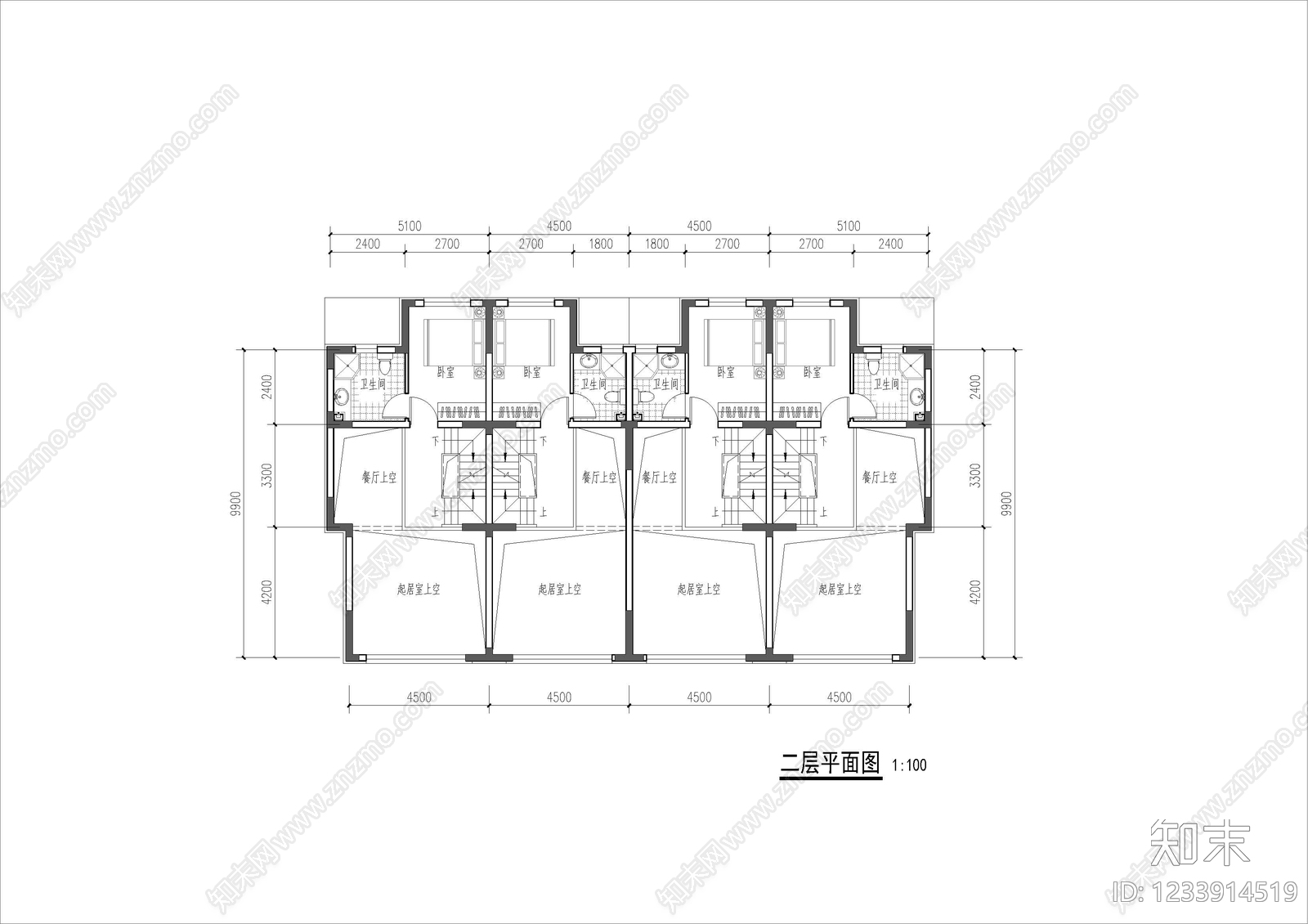 别墅建筑cad施工图下载【ID:1233914519】