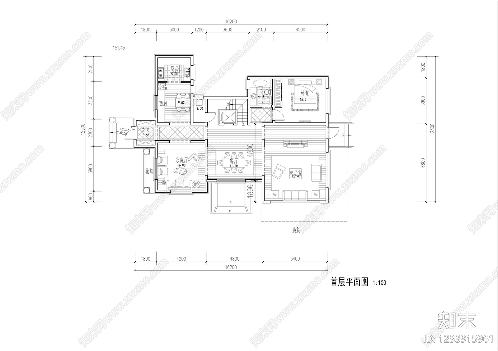 别墅建筑cad施工图下载【ID:1233915961】