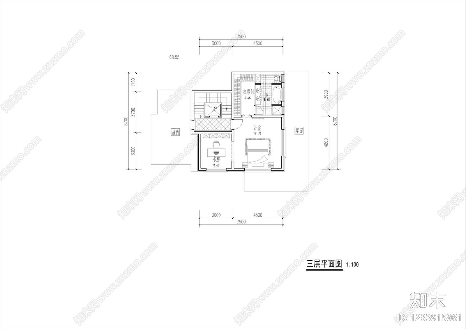 别墅建筑cad施工图下载【ID:1233915961】