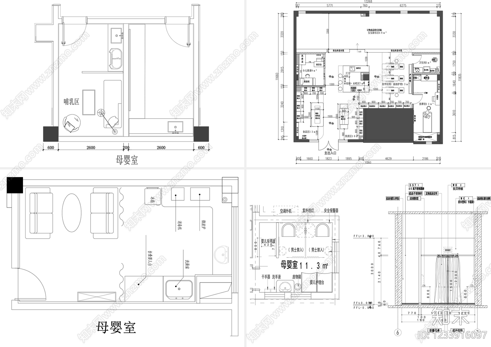 母婴室cad施工图下载【ID:1233916097】