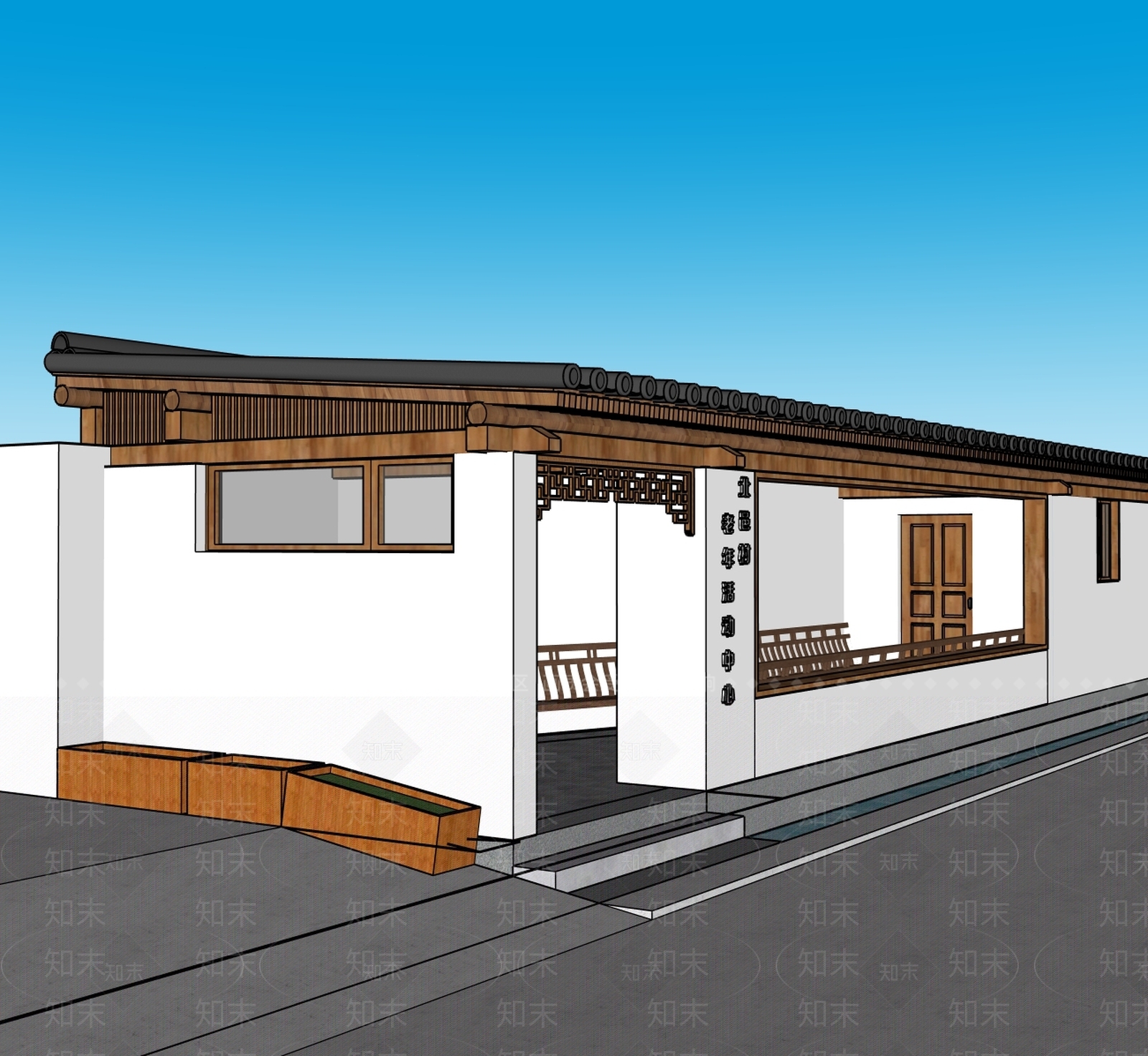新中式景观活动中心SU模型下载【ID:1233916255】
