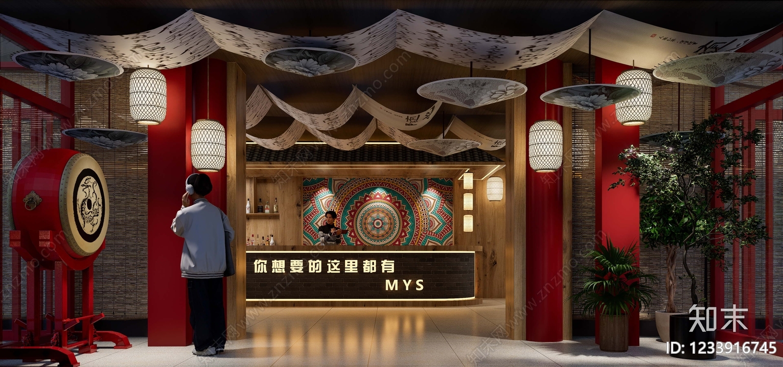 新中式酒馆SU模型下载【ID:1233916745】