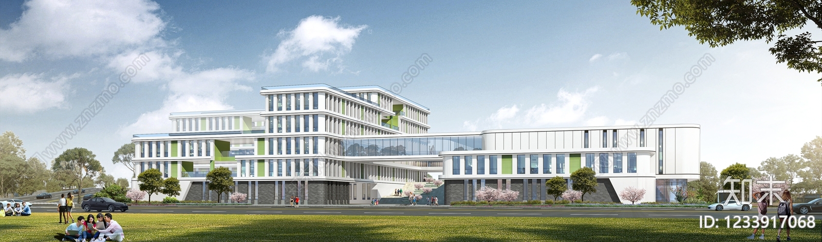 现代主义学校外观3D模型下载【ID:1233917068】