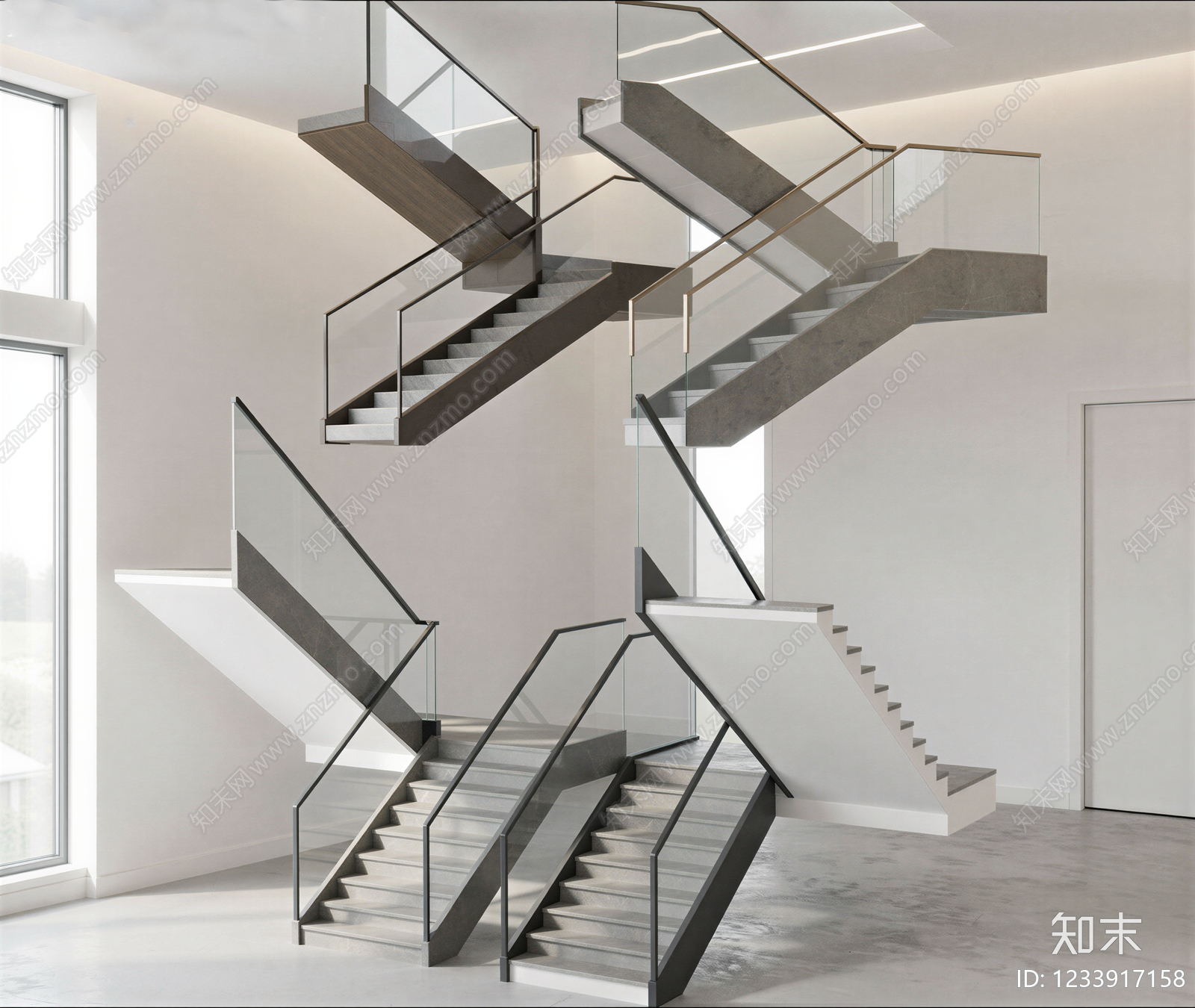 极简三跑楼梯3D模型下载【ID:1233917158】