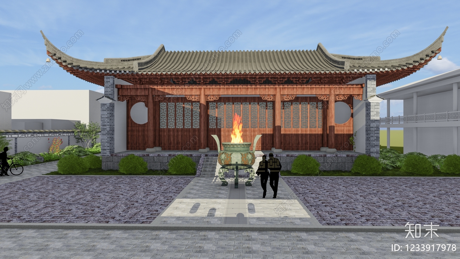 中式商业街SU模型下载【ID:1233917978】