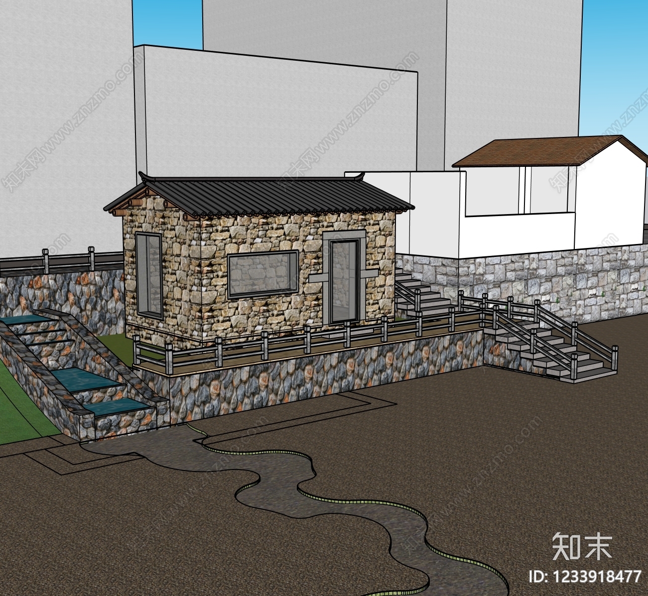 新中式景观其他景观小建筑SU模型下载【ID:1233918477】