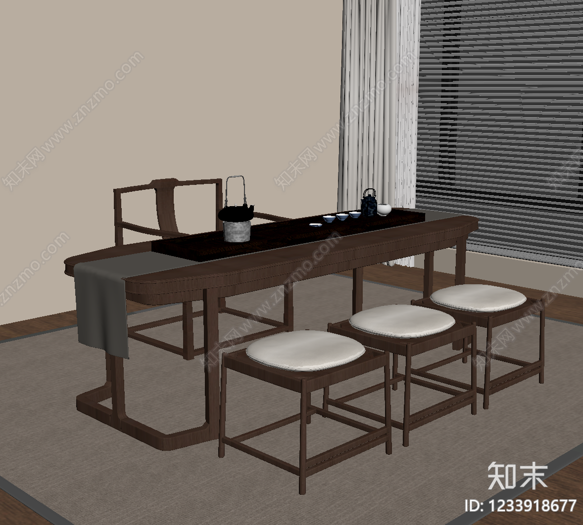 新中式茶桌椅SU模型下载【ID:1233918677】
