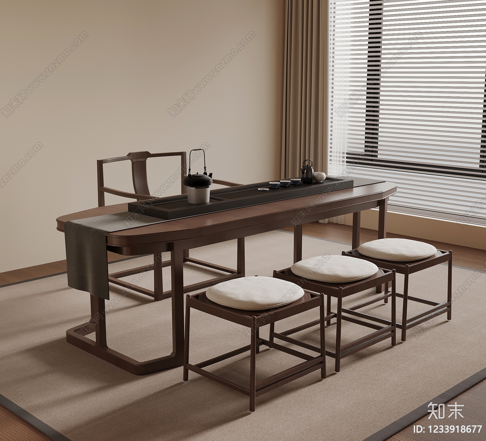 新中式茶桌椅SU模型下载【ID:1233918677】