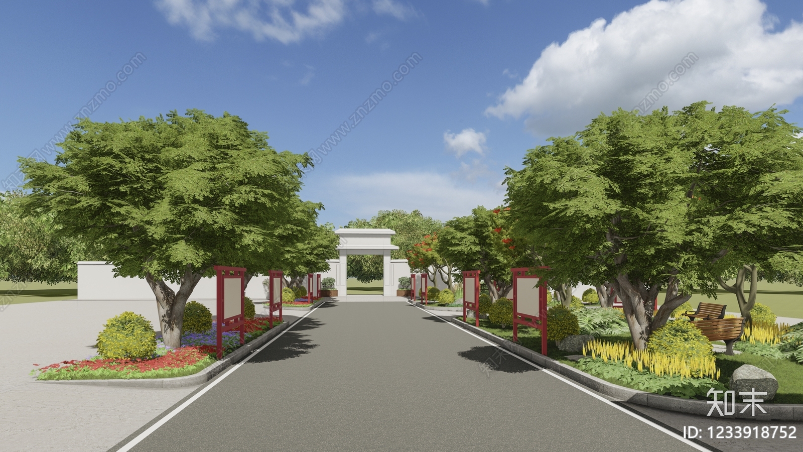 新中式景观口袋公园SU模型下载【ID:1233918752】