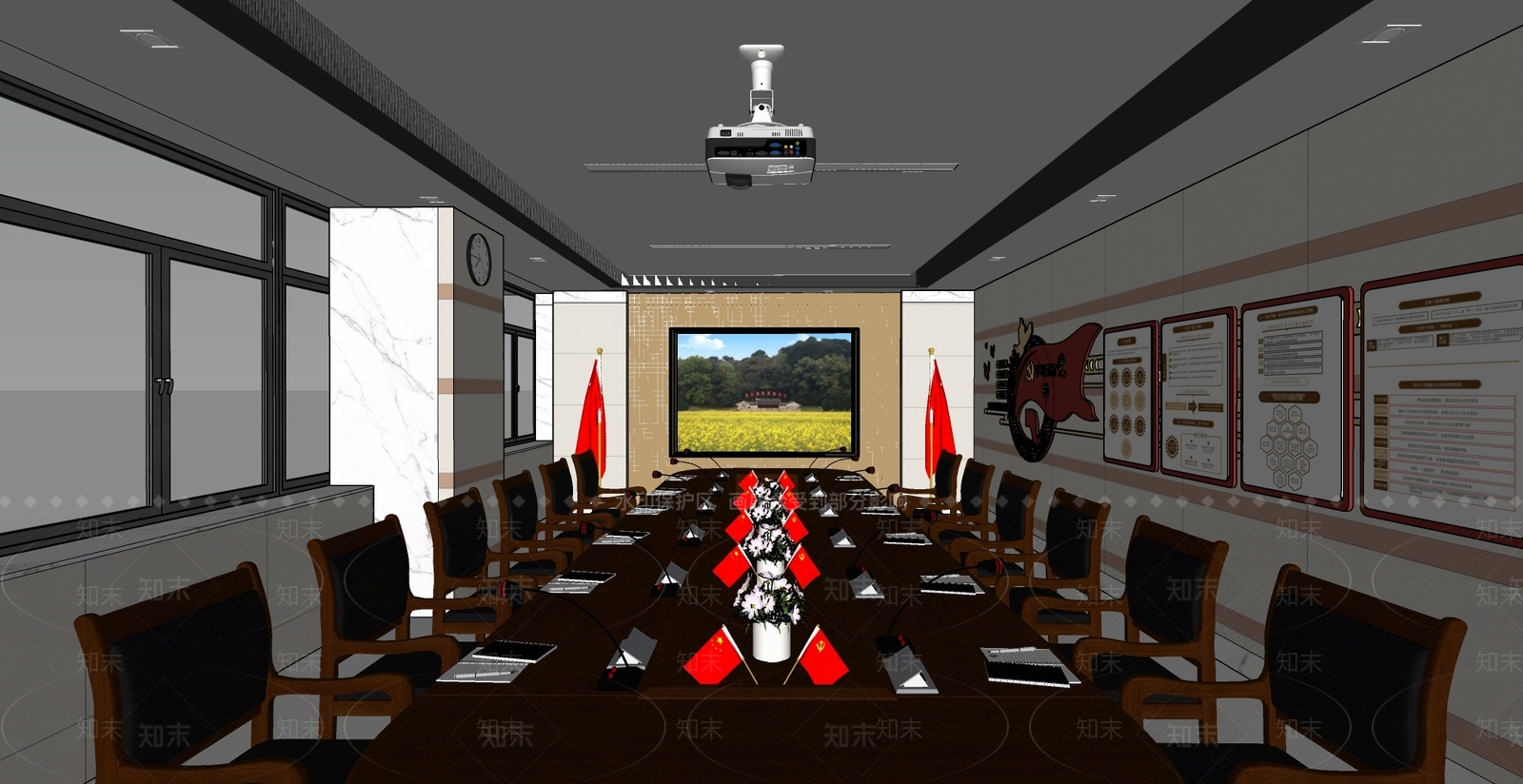 现代简约党建室SU模型下载【ID:1233919231】