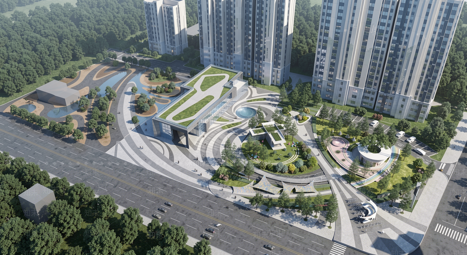 现代主义广场景观SU模型下载【ID:1233919822】
