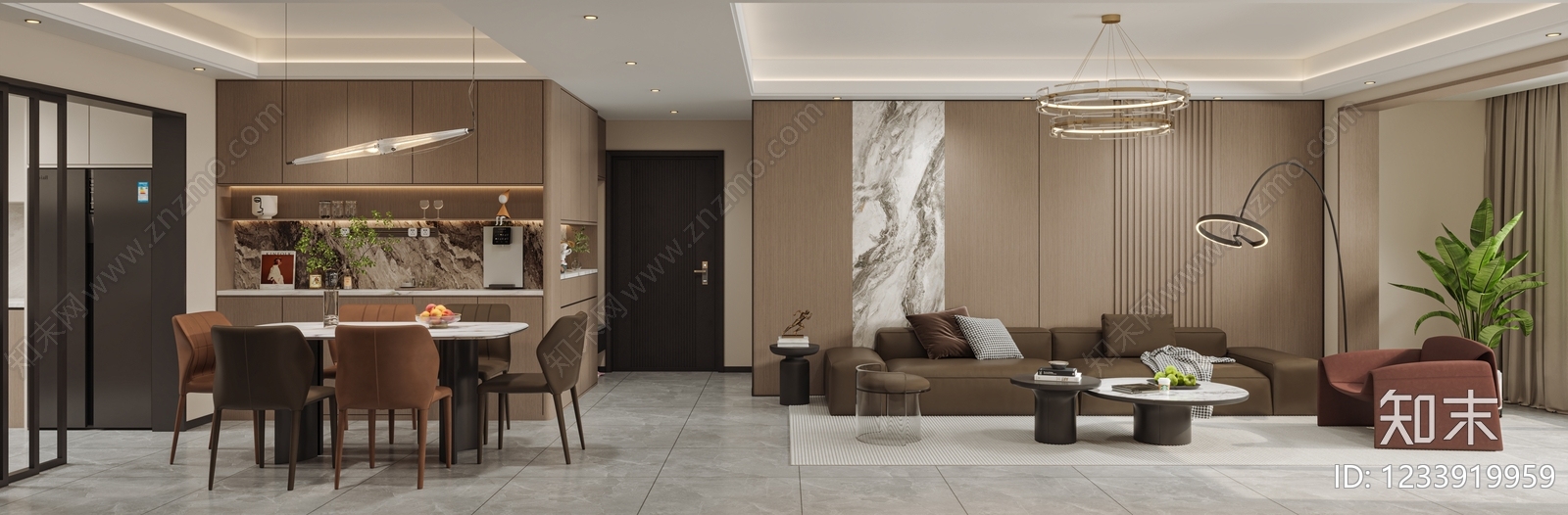 轻奢别墅客餐厅3D模型下载【ID:1233919959】