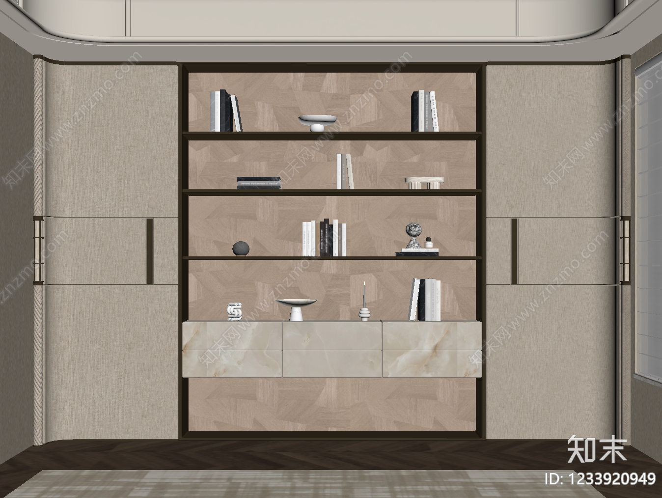 轻奢书柜SU模型下载【ID:1233920949】