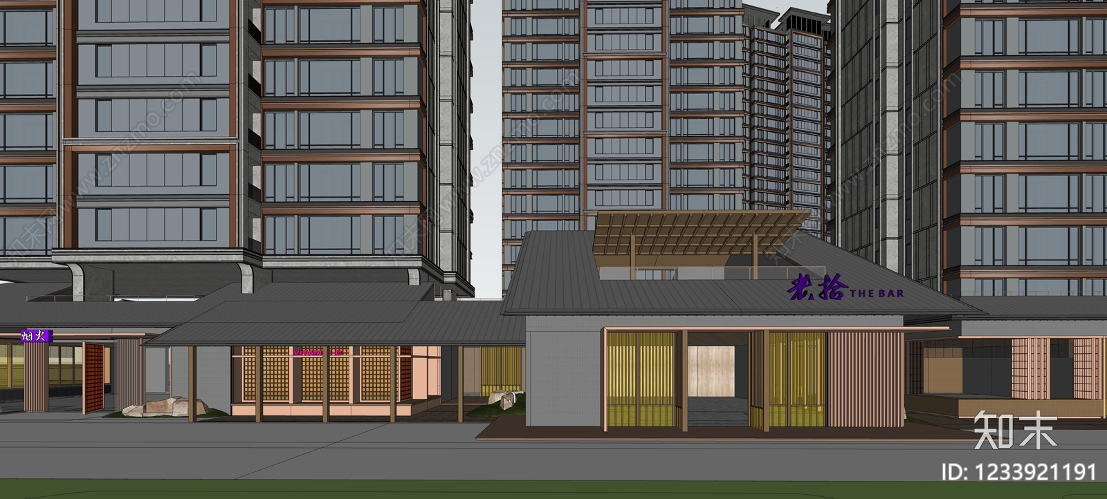 新中式景观小区建筑SU模型下载【ID:1233921191】