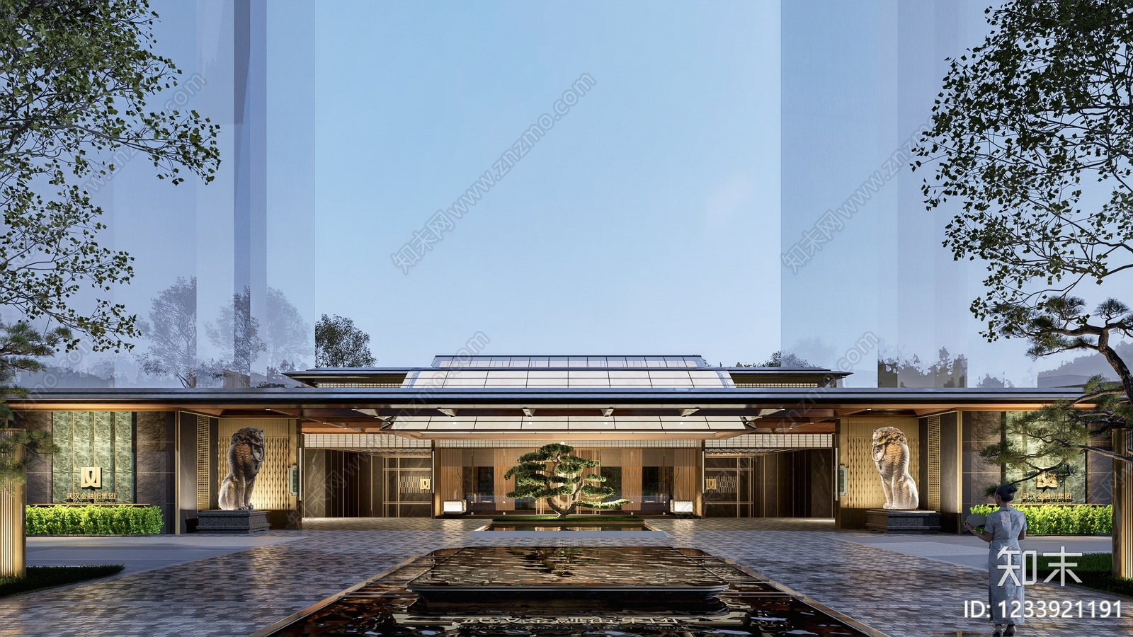 新中式景观小区建筑SU模型下载【ID:1233921191】