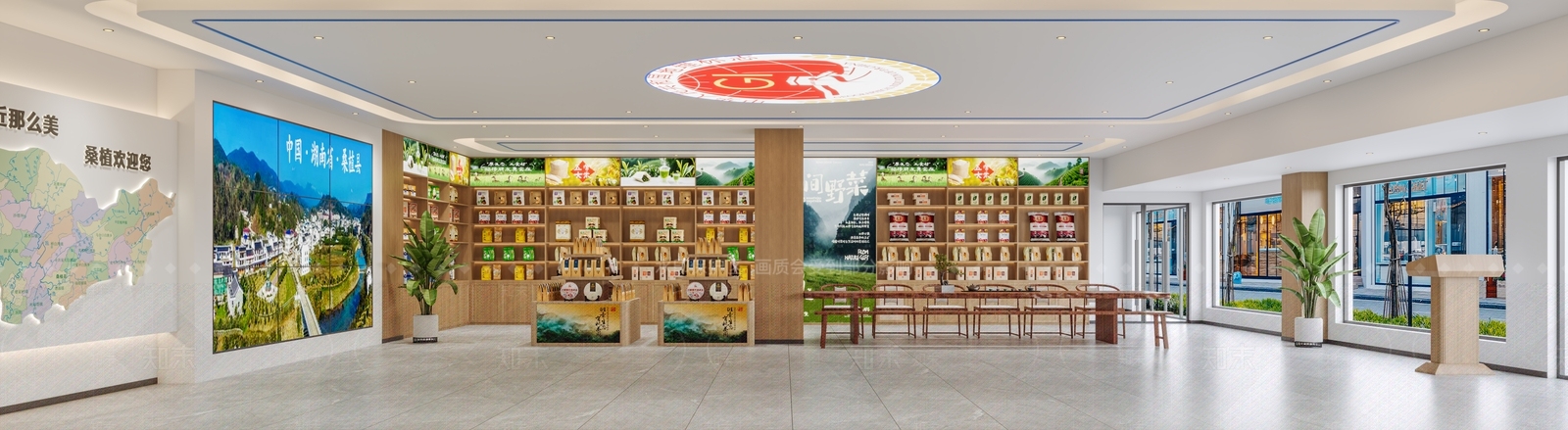 现代简约农产品展厅3D模型渲染效果图