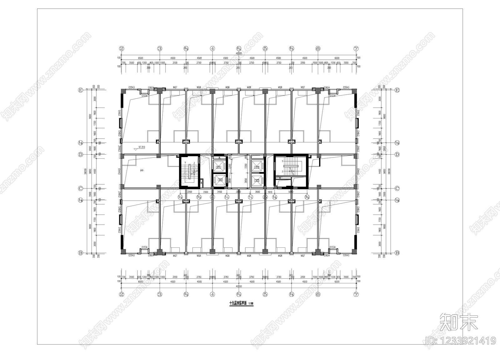 公寓建筑cad施工图下载【ID:1233921419】