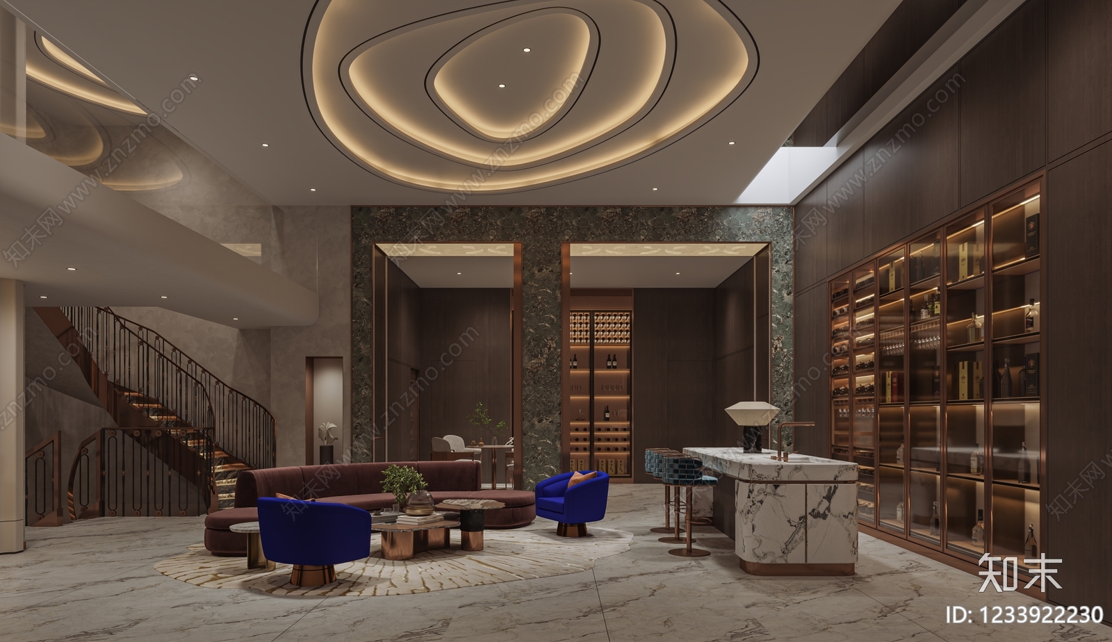 轻奢别墅客餐厅3D模型下载【ID:1233922230】