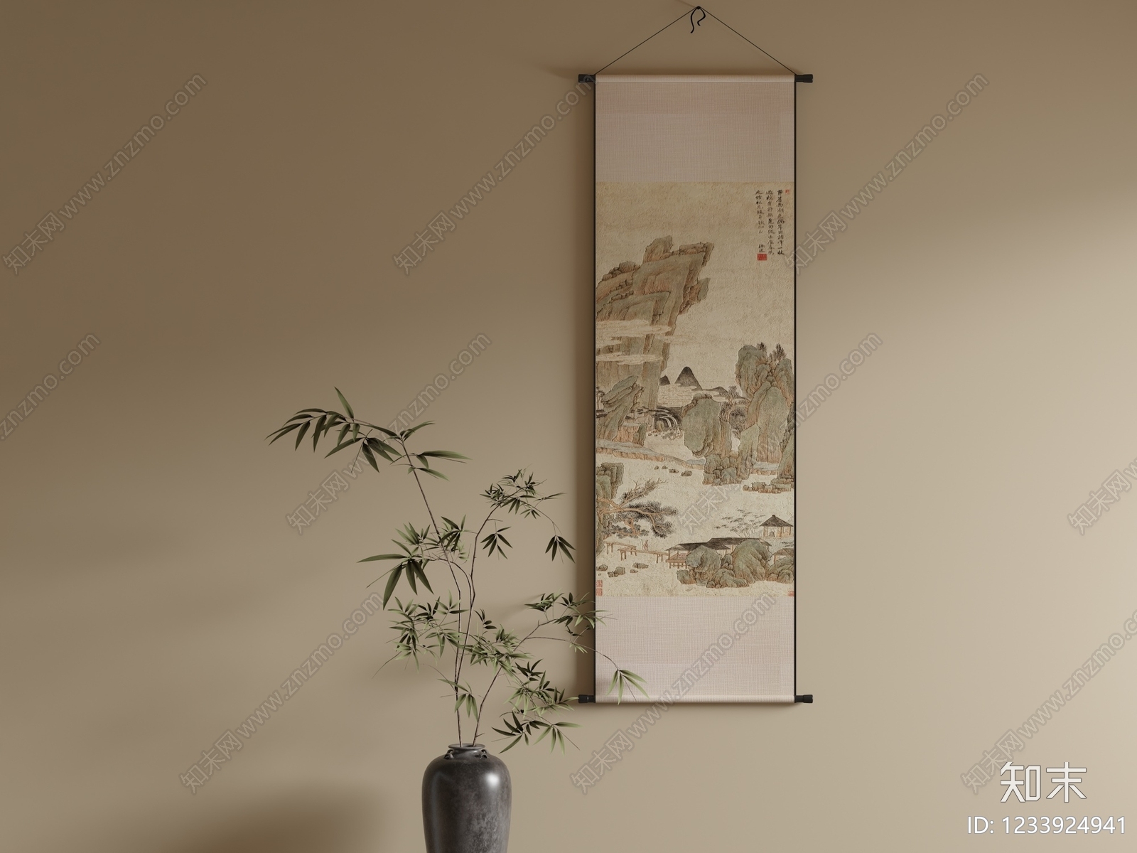新中式山水画SU模型下载【ID:1233924941】
