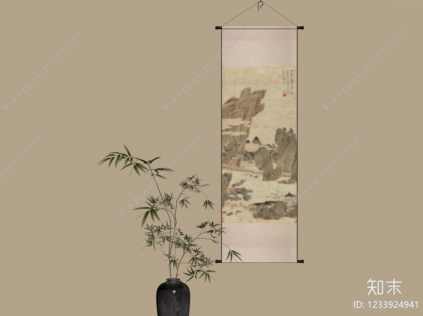 新中式山水画SU模型下载【ID:1233924941】
